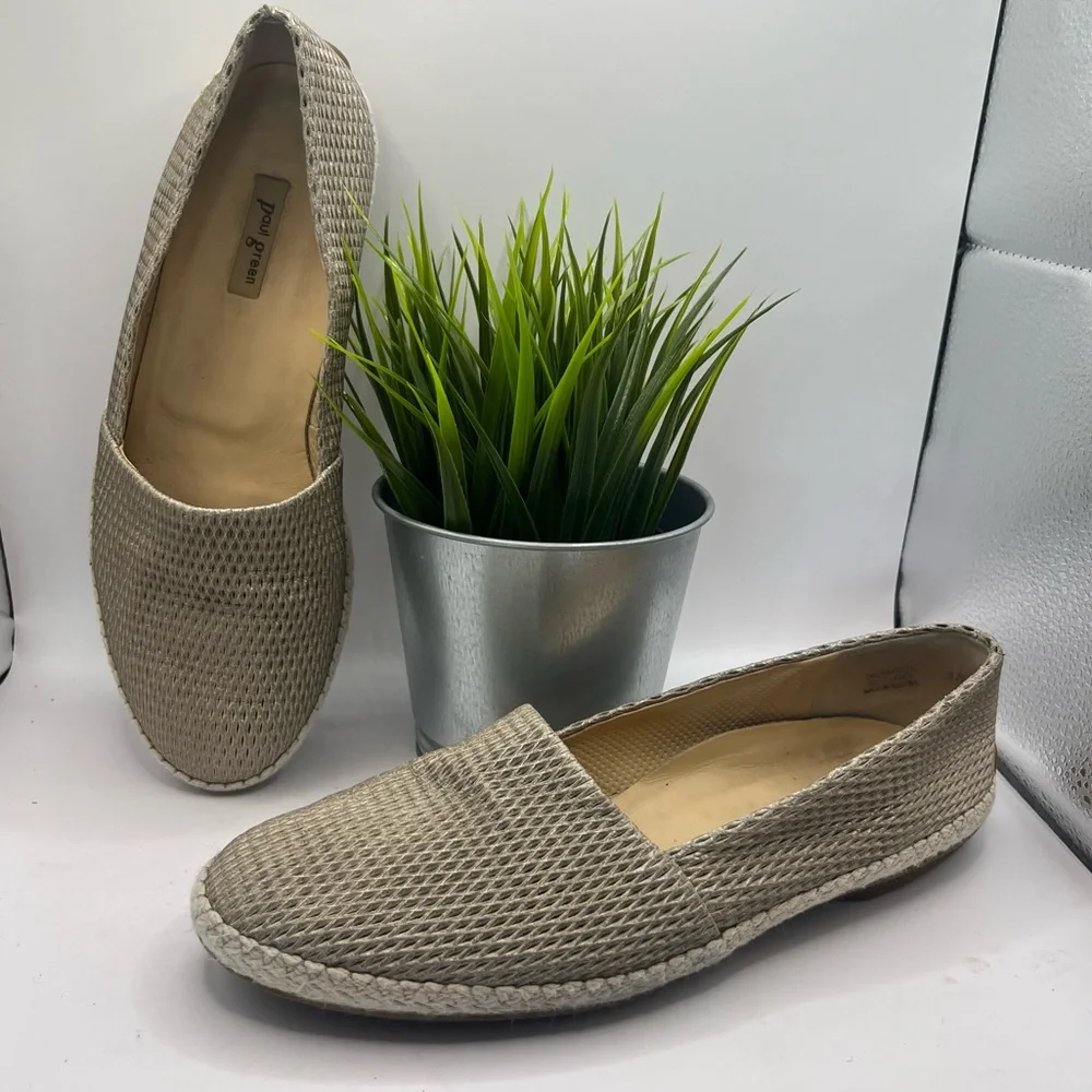 Paul Green Layla Diamond Embossed Leather Espadrille SlipOn Beige‎ Size 6